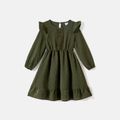 Mommy and Me Solid Swiss Dot Lace Detail Ruffle Hem Long-sleeve Dresses Army green image 5