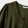 Mommy and Me Solid Swiss Dot Lace Detail Ruffle Hem Long-sleeve Dresses Army green image 4