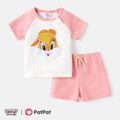 Looney Tunes 2pcs Baby Boy/Girl Raglan Sleeve Animal Graphic Waffle Tee & Shorts Set Pink image 1