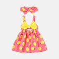 2pcs Baby Girl Lemon Print Bowknot Design Cami Dress and Headband Set ColorBlock image 1