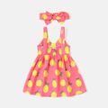 2pcs Baby Girl Lemon Print Bowknot Design Cami Dress and Headband Set ColorBlock image 2