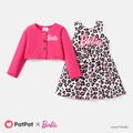 Barbie 2pcs Toddler Girl Cotton Leopard Print Sleeveless Dress and Jacket Set Pink image 1