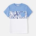 Family Matching Allover Leaf Print Naia™ Cami Dresses and Short-sleeve Colorblock T-shirts Sets lightbluewhite image 2