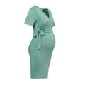 Maternity Wrap Knot Side Short-sleeve Bodycon Dress Mint Green image 2