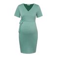 Maternity Wrap Knot Side Short-sleeve Bodycon Dress Mint Green image 1