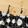 2pcs Kid Girl Floral Print Flounce Camisole and Belted Shorts Set Black image 3