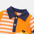 Naia™ Baby Boy Cotton Animal Embroidered Striped Polo Collar Short-sleeve Romper Orange image 3