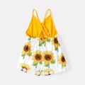 Baby Girl Floral Applique Design Solid Spliced Sunflower Print Naia™ Cami Romper ColorBlock image 5