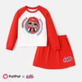 L.O.L. SURPRISE! 2pcs Kid Girl Colorblock Raglan Sleeve Sweatshirt and Red Cotton Skirt Set REDWHITE image 1