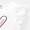 Baby Girl Cotton Rabbit Embroidered  Mesh Design Flutter-sleeve Tee White image 3