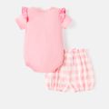 Looney Tunes 2pcs Baby Girl Graphic Print Ruffle Short-sleeve Romper and Plaid Naia™ Shorts Set Pink image 2