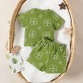 2pcs Baby Boy/Girl 95% Cotton Allover Leaf Print Short-sleeve Tee & Shorts Set Emerald image 2