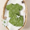 2pcs Baby Boy/Girl 95% Cotton Allover Leaf Print Short-sleeve Tee & Shorts Set Emerald image 1