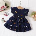 Baby Girl Allover Butterfly Print Flutter-sleeve Layered Dress Dark Blue image 2