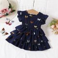 Baby Girl Allover Butterfly Print Flutter-sleeve Layered Dress Dark Blue image 1