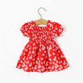 Baby Girl Allover Daisy Floral Print Puff-sleeve Shirred Dress Red image 1