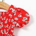 Baby Girl Allover Daisy Floral Print Puff-sleeve Shirred Dress Red image 4
