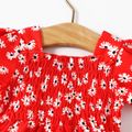 Baby Girl Allover Daisy Floral Print Puff-sleeve Shirred Dress Red image 3