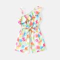 Kid Girl Letter Print Flounce Belted Sleeveless Rompers Pink image 1