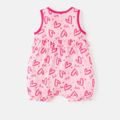 Barbie Baby Girl Mother's Day Allover Heart & Letter Print Ruffle Trim Naia™ Tank Romper Pink image 4