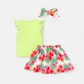 3pcs Toddler Girl Pineapple Print Flutter-sleeve Tee and Floral Print Skirt & Headband Set ColorBlock image 2