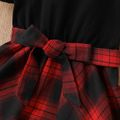 Toddler Girl Classic Plaid Splice Irregular Hem Belted Dress Black image 5