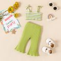 2pcs Baby Girl Cotton Ribbed Crop Cami Top and Flared Pants Set Green image 3