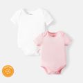2-Pack Baby Girl/Boy 100% Cotton Solid Color Short-sleeve Rompers PinkyWhite image 1