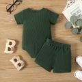 2pcs Baby Boy 95% Cotton Ribbed Letter Print Short-sleeve Romper & Shorts Set Green image 3