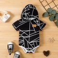 Baby Boy/Girl Badge Detail Allover Geo Print Hooded Short-sleeve Romper Black image 1
