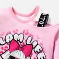 L.O.L. SURPRISE! 2pcs Kid Girl Character Letter Print Cut Out Long-sleeve Tee and Leopard Print Leggings Set Pink image 4