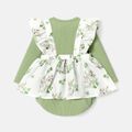 Easter Baby Girl Solid Cotton Ribbed Spliced Rabbit Print Ruffle Trim Long-sleeve Dress Green image 5