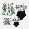 Family Matching Plant Print Ruffle Trim Spliced One-Piece Swimsuit and Swim Trunks ColorBlock image 2