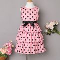 2pcs Kid Girl Polka dots Sleeveless Layered Dress & Belt Pink image 1