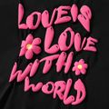 2pcs Kid Girl 3D Letter Graphic Short-sleeve Tee and Elasticized Shorts Set Black image 3