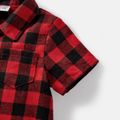 Baby Girl/Boy Cotton Plaid Lapel Collar Short-sleeve Jumpsuits redblack image 4