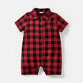 Baby Girl/Boy Cotton Plaid Lapel Collar Short-sleeve Jumpsuits redblack image 1