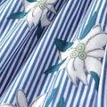 Toddler Girl Floral Print Stripe Off Shoulder Belted Rompers Light Blue image 5