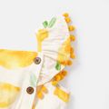 Toddler Girl 100% Cotton Fruit Print Pompom Design Flutter-sleeve Rompers Yellow image 3