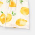 Toddler Girl 100% Cotton Fruit Print Pompom Design Flutter-sleeve Rompers Yellow image 4