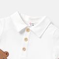 2pcs Baby Boy Cotton Short-sleeve Bear Embroidered Polo Shirt and Plaid Shorts Set White image 3