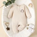 Baby Boy/Girl Rainbow Embroidered Apricot Waffle Long-sleeve Jumpsuit Apricot image 1