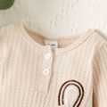 Baby Boy/Girl Rainbow Embroidered Apricot Waffle Long-sleeve Jumpsuit Apricot image 3