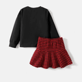 L.O.L. SURPRISE! 2pcs Kid Girl Character Print Black Sweatshirt and Bowknot Design Houndstooth Skirt Set Black image 2
