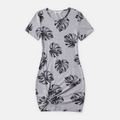 Mommy and Me 95% Cotton Short-sleeve Allover Palm Leaf Print Twist Knot Bodycon T-shirt Dresses SILVERGRAY image 2