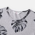 Mommy and Me 95% Cotton Short-sleeve Allover Palm Leaf Print Twist Knot Bodycon T-shirt Dresses SILVERGRAY image 3