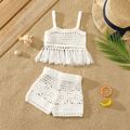 2pcs Baby Girl Hollow Out Crochet Fringed Cami Top & Shorts Set White image 2