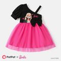 Barbie Toddler Girl Mother's Day Bowknot Design Cotton One Shoulder Mesh Splice Dress Black image 1