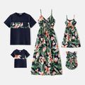Family Matching Cotton Short-sleeve Spliced T-shirts and Allover Floral Print Belted Cami Dresses Sets royalblue image 1