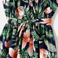 Family Matching Cotton Short-sleeve Spliced T-shirts and Allover Floral Print Belted Cami Dresses Sets royalblue image 4